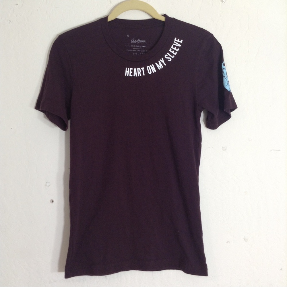 Only Human Heart on My Sleeve Oxblood tee shirt size XS Classic Graphic T-shirt